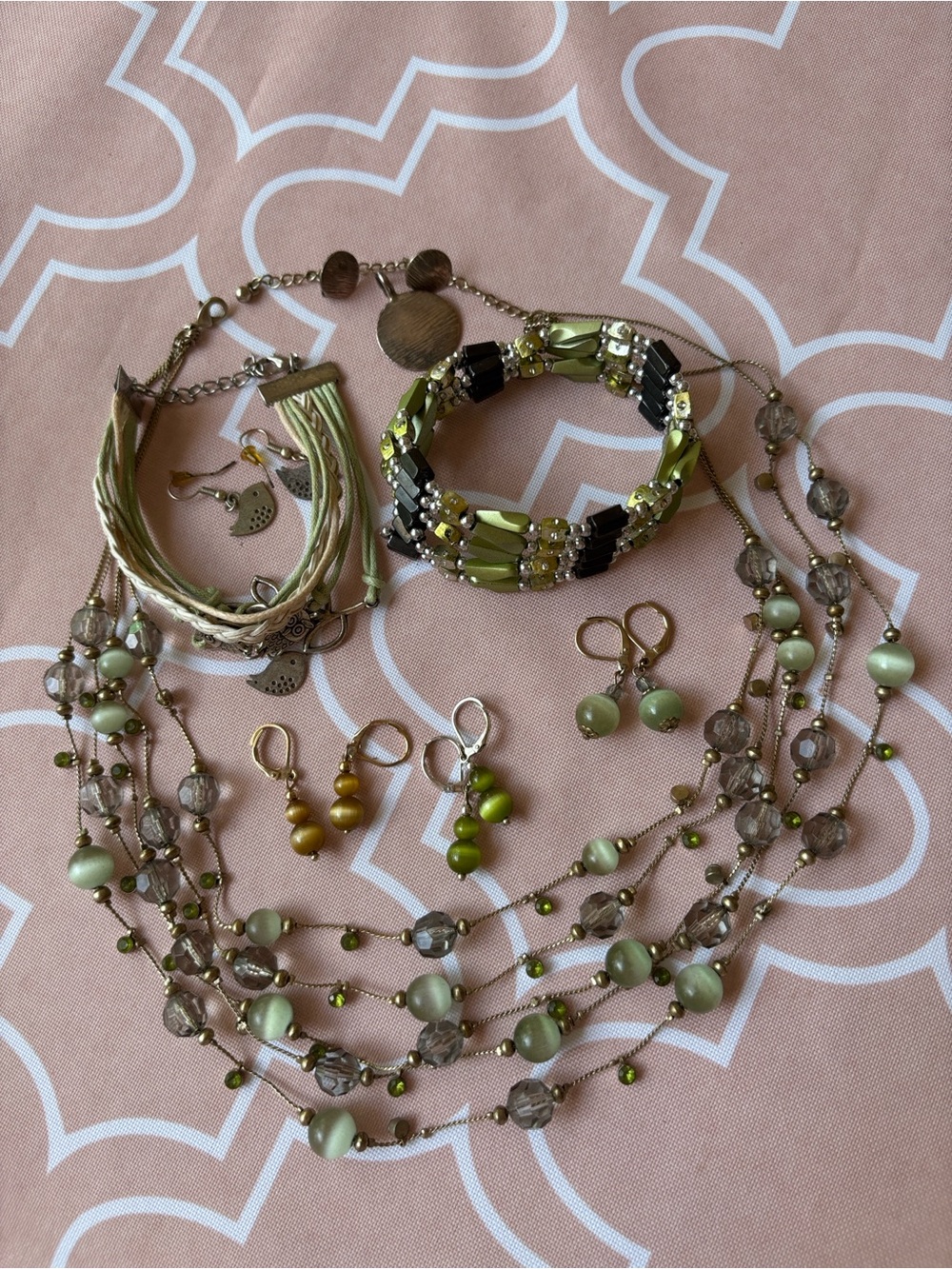 Necklace, 2 bracelets and 4 pairs of pierced earrings; FREE pendant and earrings